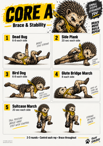 Tough Smudge Core A Brace and Stability workout wallchart featuring Smudge the Hedgehog